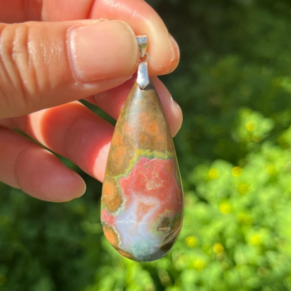 Sterling silver long ocean jasper pendant 2022 - Picture 6 of 7